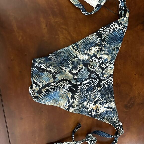 Shade & Shore Blue Snakeskin Print Cheeky Bikini Bottoms, Size Small NWT - Picture 7 of 7